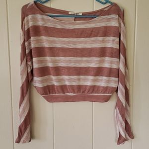 Better Be Womens Pink Stripe Long Sleeve Crop Knit Top Size M/L
